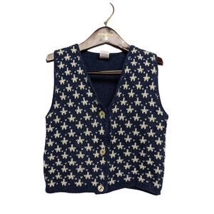 Vintage Grandpa Knit Sweater Vest Button Up Navy Blue Little Girls Sz XS (4/5)